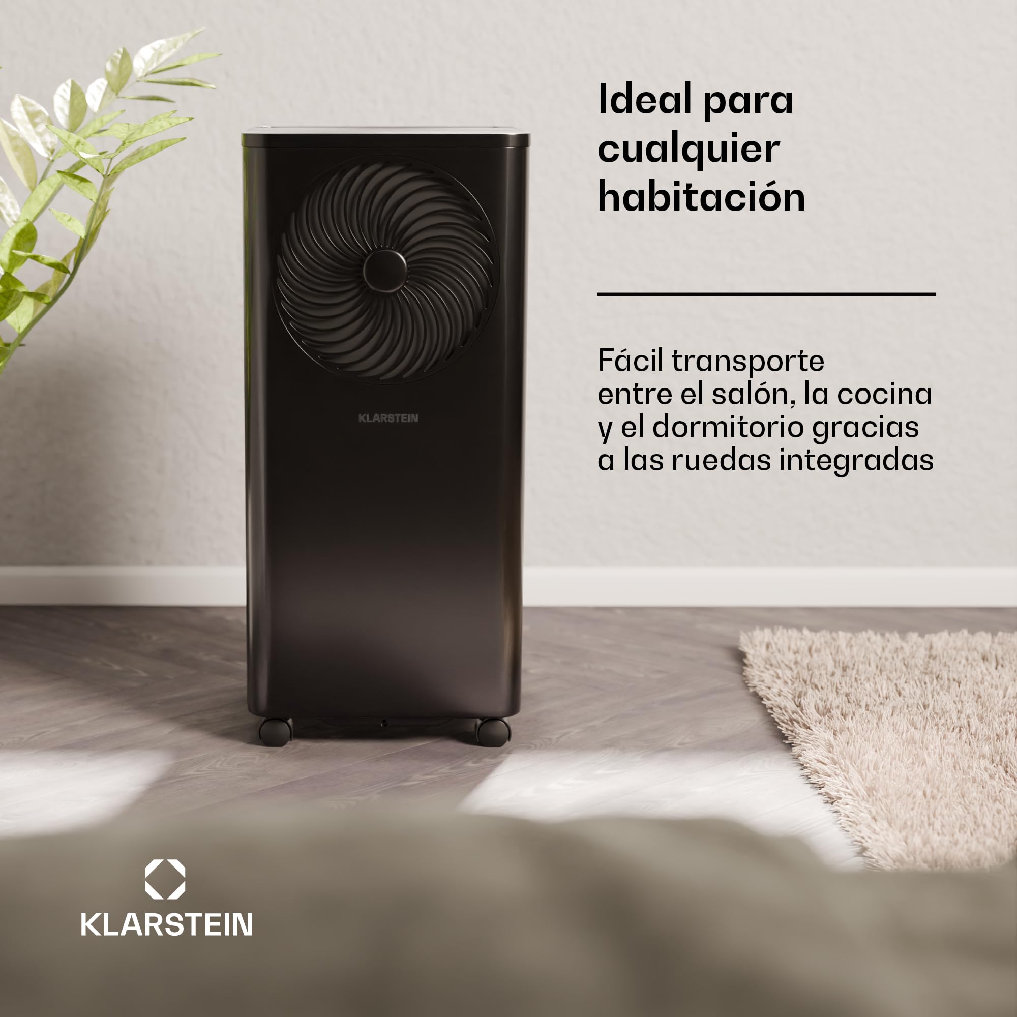 Klarstein Aero Ring Aire Acondicionado Portátil - 9,000 BTU, 3 en 1: Enfriar, Deshumidificar & Ventilar, Control App & Voz, Para Habitaciones Hasta 31 m², Clase Energética A, Ruedas Incluidas, Negro