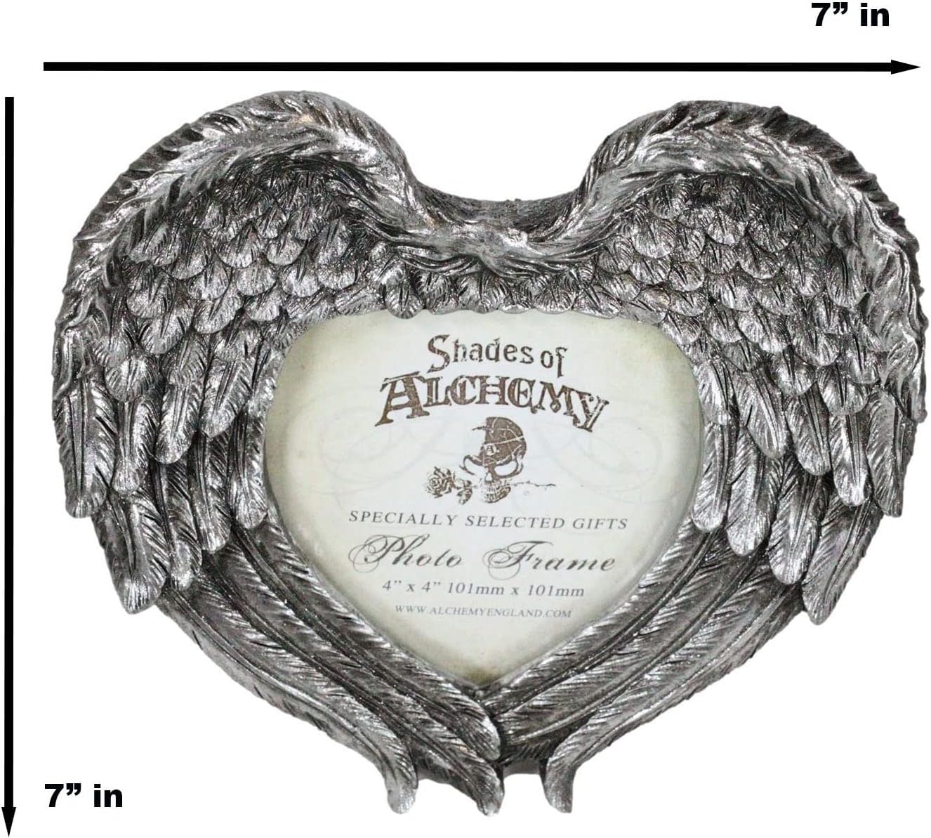 Ebros Gift Alchemy Gothic Angel Winged Heart 4"X4" Photo Picture Frame Wall Or Easel Desktop Display Metallic Finish Decorative Valentines Boudoir Accent