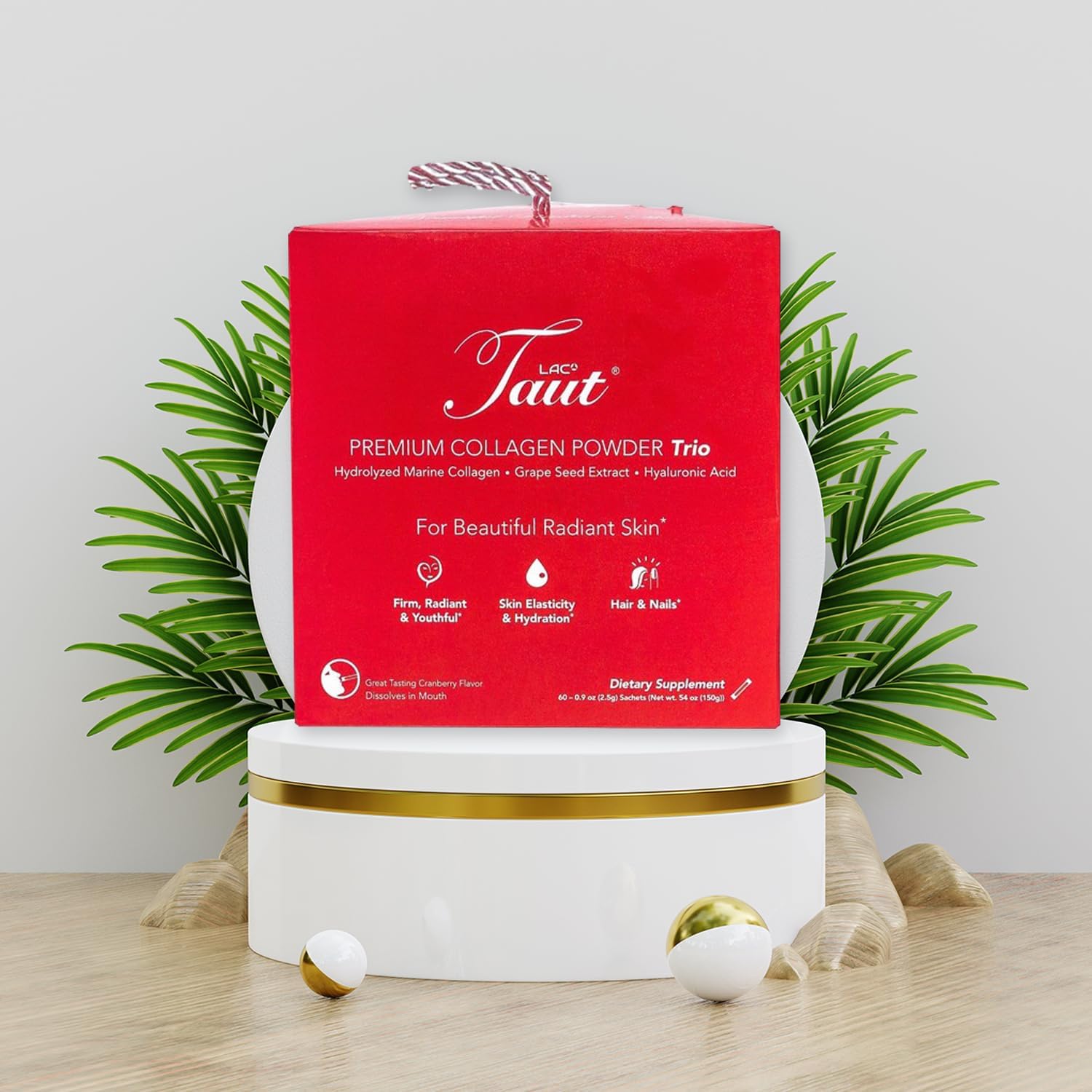 TAUT Collagen Powder for Women - Pure Marine Hydrolyzed Collagen Powder Sachet for Younger Looking Skin - 1500 Mg Hydrolyzed Collagen Peptides with Hyaluronic Acid & Grape Seed Extract - 60 Sachets