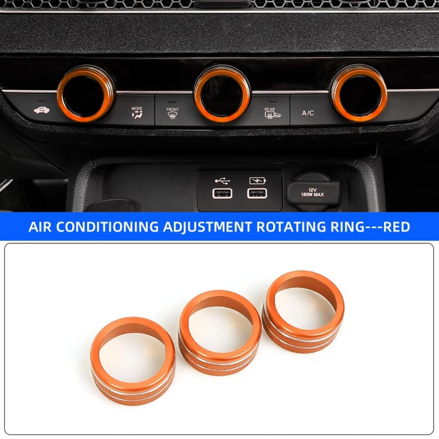 Air Conditioning, Vent Knob Cover for Honda Civic Accessories 2022 2023 2024 2025 for Honda CRV 2023 2024 2025 for Acura Integra 2023 2024 2025 Start/Stop Push Button Ring Trim 10Pcs (Orange) image 4