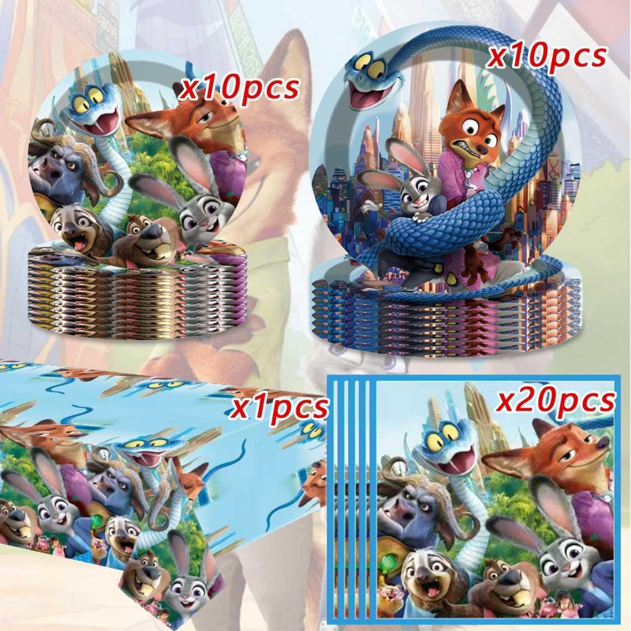 Zootopia2 Party Tableware, 20 Plates and 20 Napkins and Tablecloth 70.2'' x 42.1'' Zootopia Party Birthday Party Decorate Supplies - Image 4