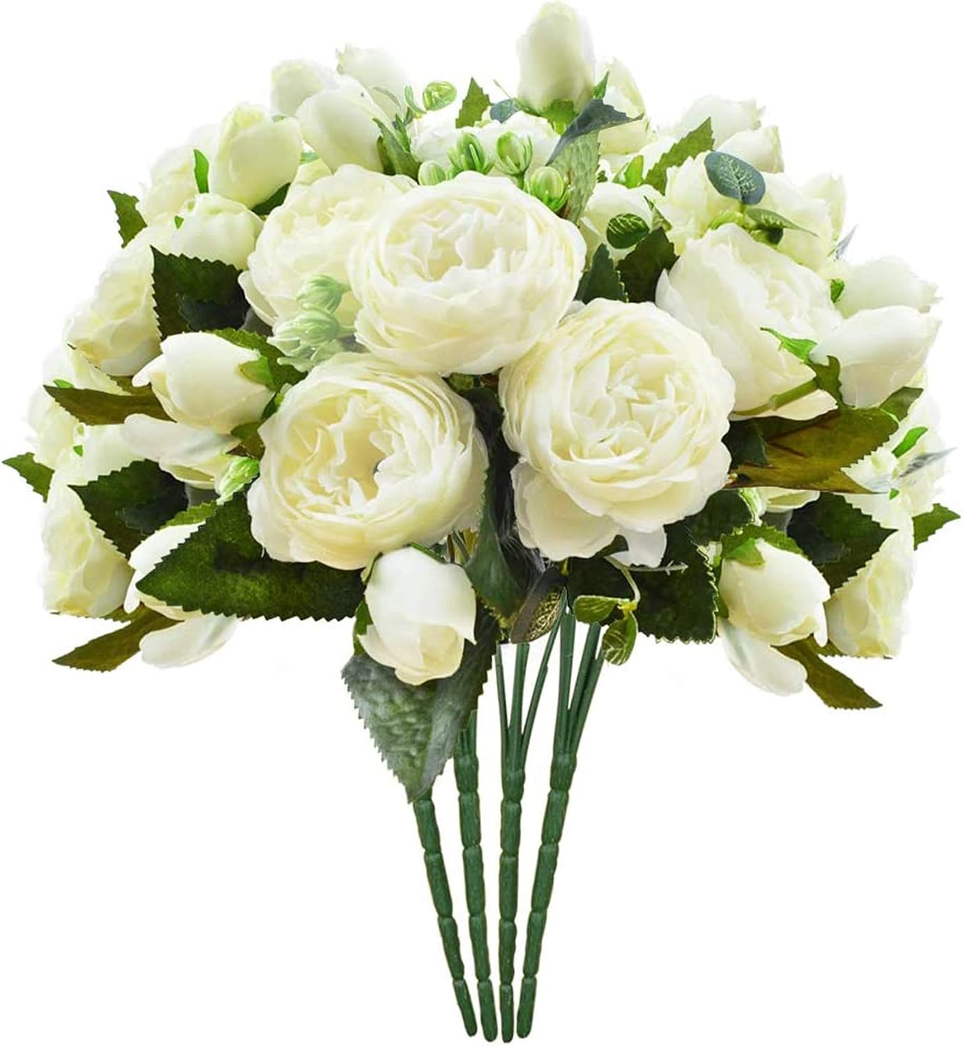 Schliersee Small Artificial Flowers Peony Silk Fake Flower Bouquet for Valentines Day Gifts Home Wedding Decoration Cream Color, 4pcs