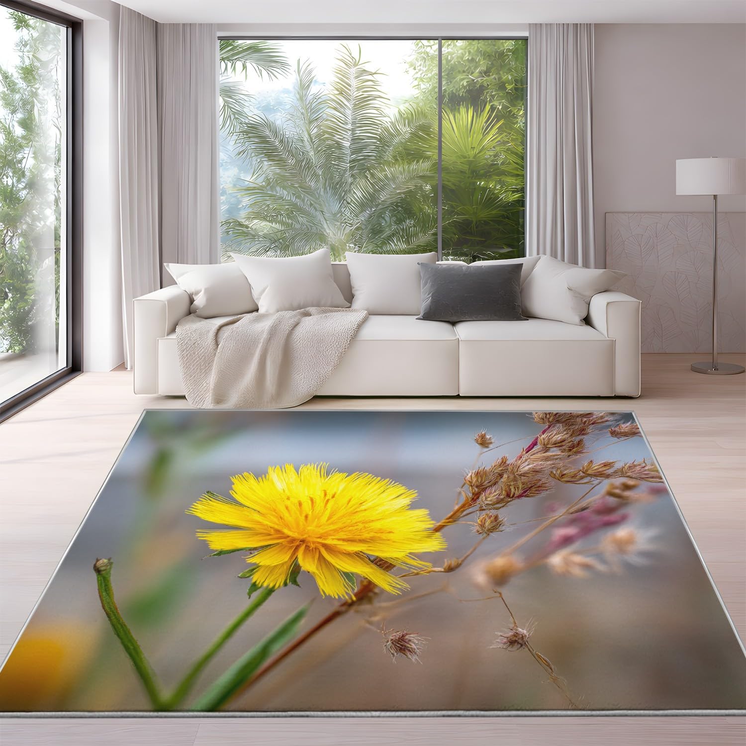 Générique 80 x 150 cm Tapis Printanier Paysage Imprimé Photographie Botanique Tapiss Fleurs Pissenlit & Tapis antidérapant Magique intégré pour Salon Chambre Bureau