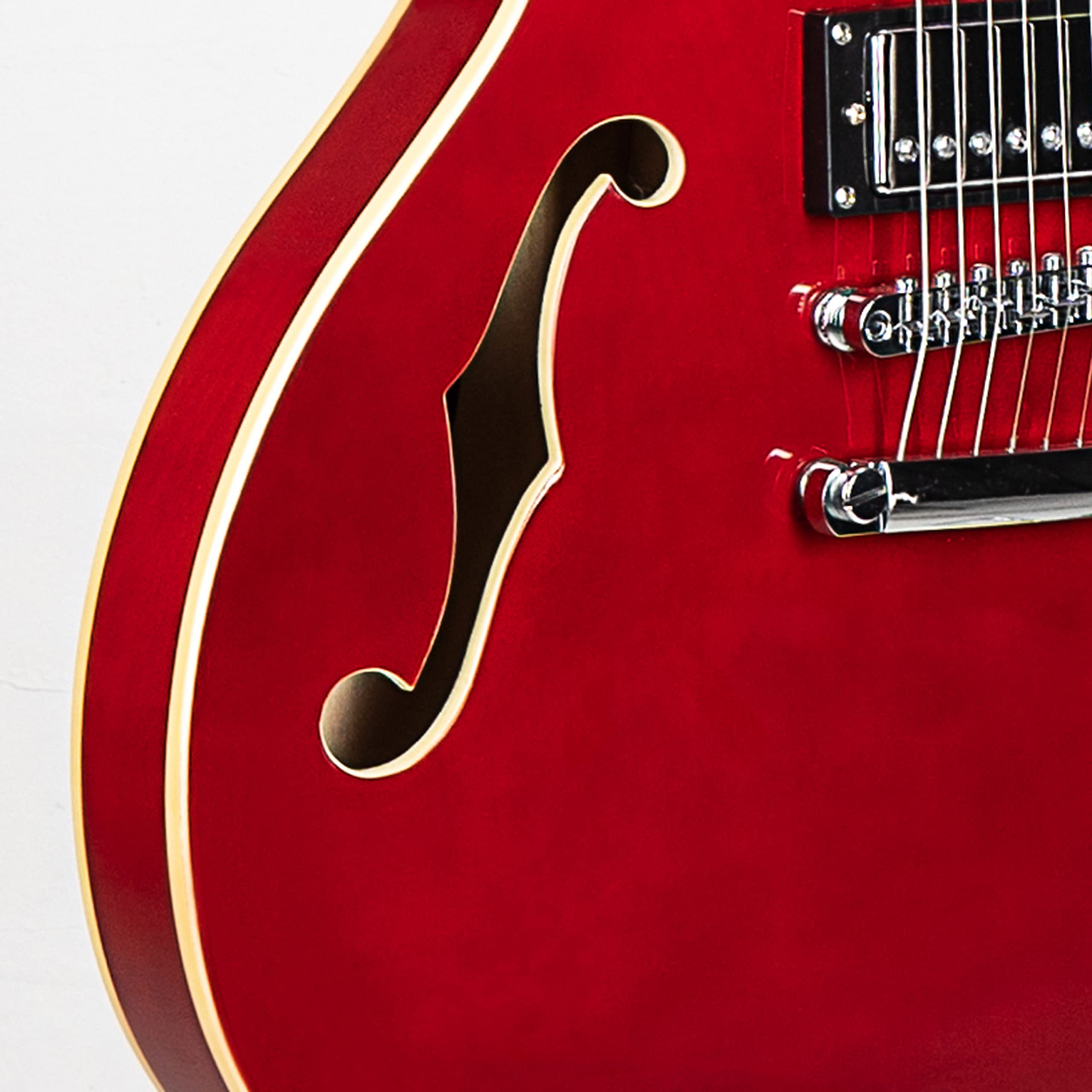 Grote Guitarra eléctrica a escala completa, cuerpo semihueco, trastes de acero inoxidable (rojo)