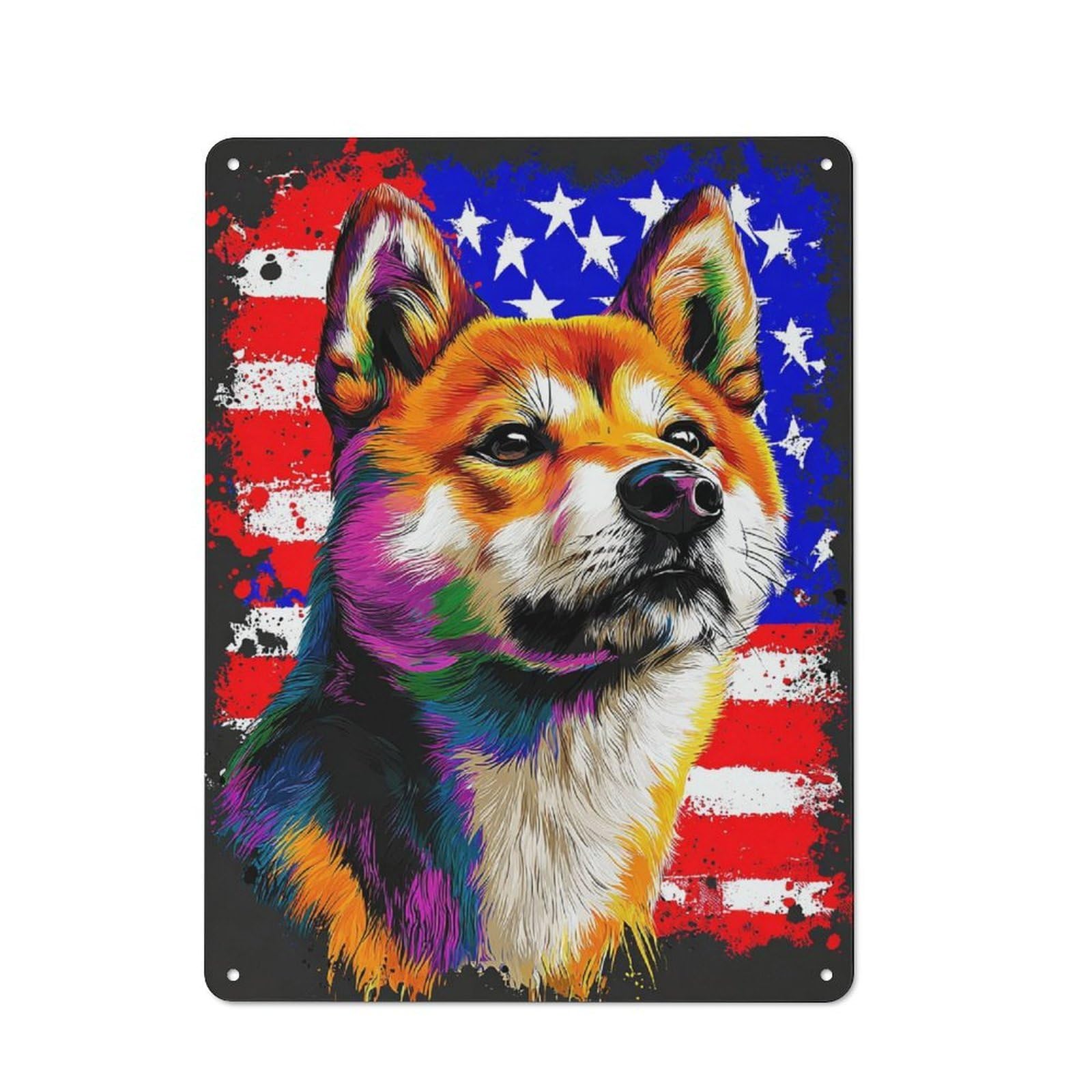 Junmoney Colorful Corgi Patriotic Art Tin Wall Plaque 40X30cm With For Man Cave Or Games Room, For Garage, Workshop And Man Cave Decoration