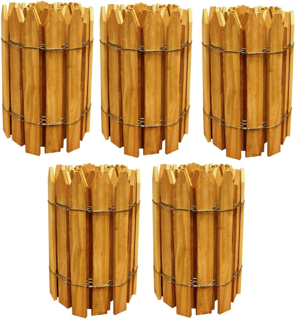 Cedar Wooden Garden Picket Fence 16" H x 8' L (5 Pack)