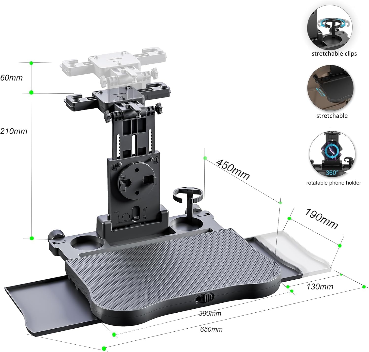 Tavolino da Auto Posteriore Compatibile con per Renault Zoe 2020-2023, Vassoio Pieghevole Sedile Interni Porta e Pranzo Accessori Professionali