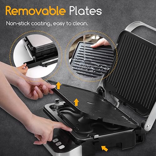 Miniatura 7 de Taylor Swoden Panini - Máquina para hacer gofres, parrilla eléctrica de 1600 W para interiores con placas antiadherentes de doble cara, pantalla