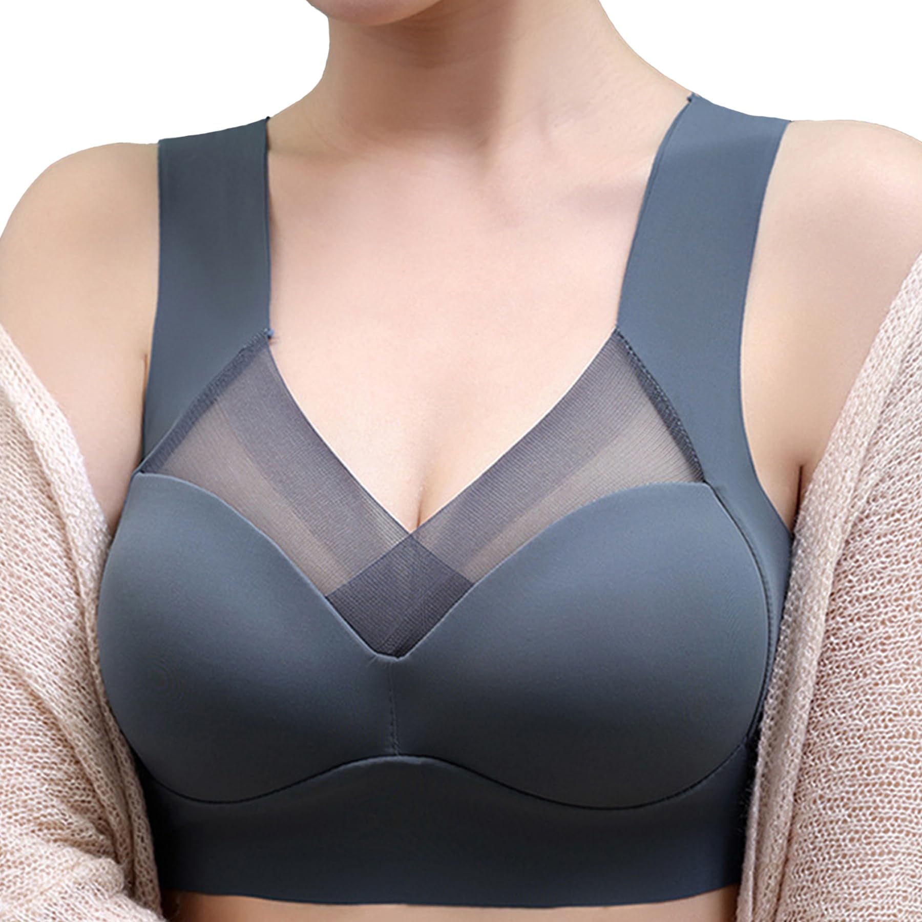 Dress CiciMedium Support Sports Bra, Soft Smooth Sleep Bra, V Neck Mesh