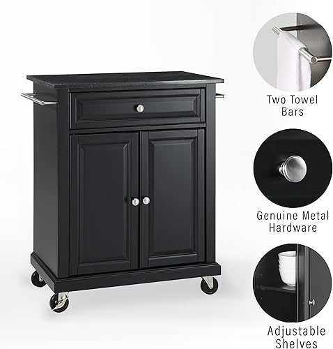 Vista 23 de Crosley Furniture Carrito rodante pequeño de granito compacto con estantes, soporte para microondas con toallero, color negro