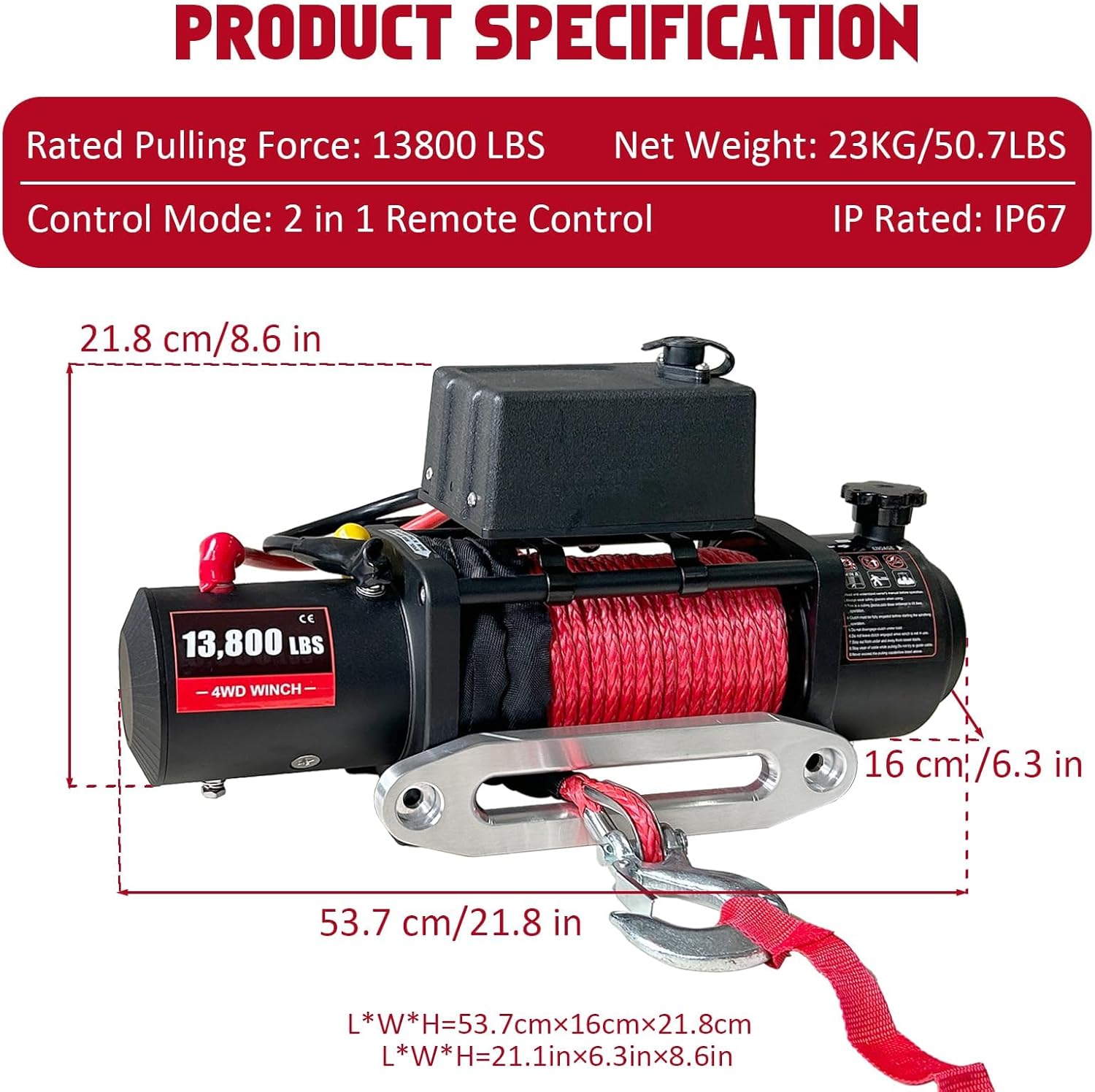 13800lbs Electric Winch 12V, IP67 Waterproof Off-Road Truck Winch with 85ft 7/20" Steel Cable & Wireless Handheld Remote, Heavy-Duty Power Winch for Towing UTV ATV SUV 4x4 Off Road Vehicle