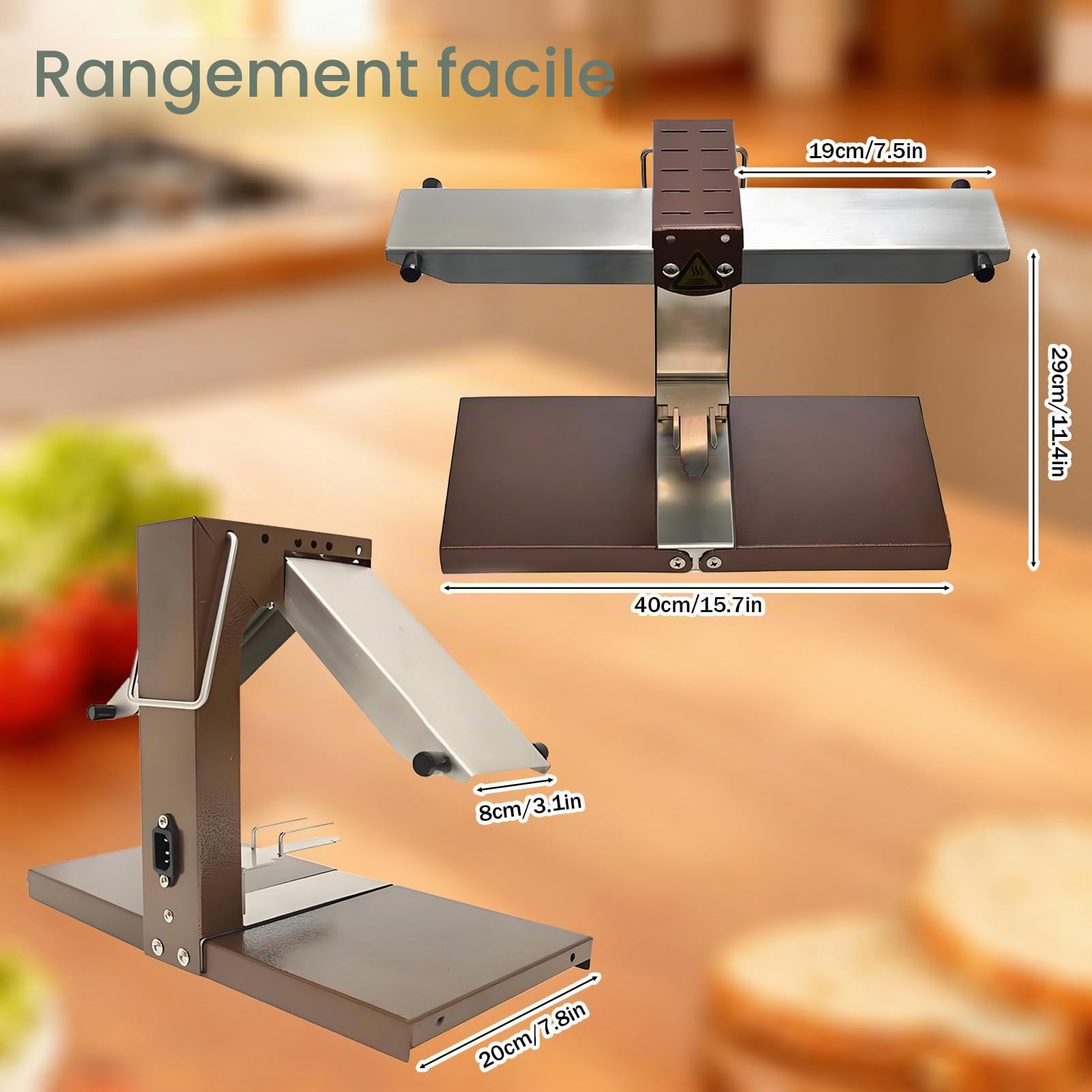 Appareil à raclette Traditionnel français pour Quart de meule,Grill de Table 4 Personnes avec résistances réglables,Pliable et Interrupteur de sécurité pour Une expérience culinaire optimale