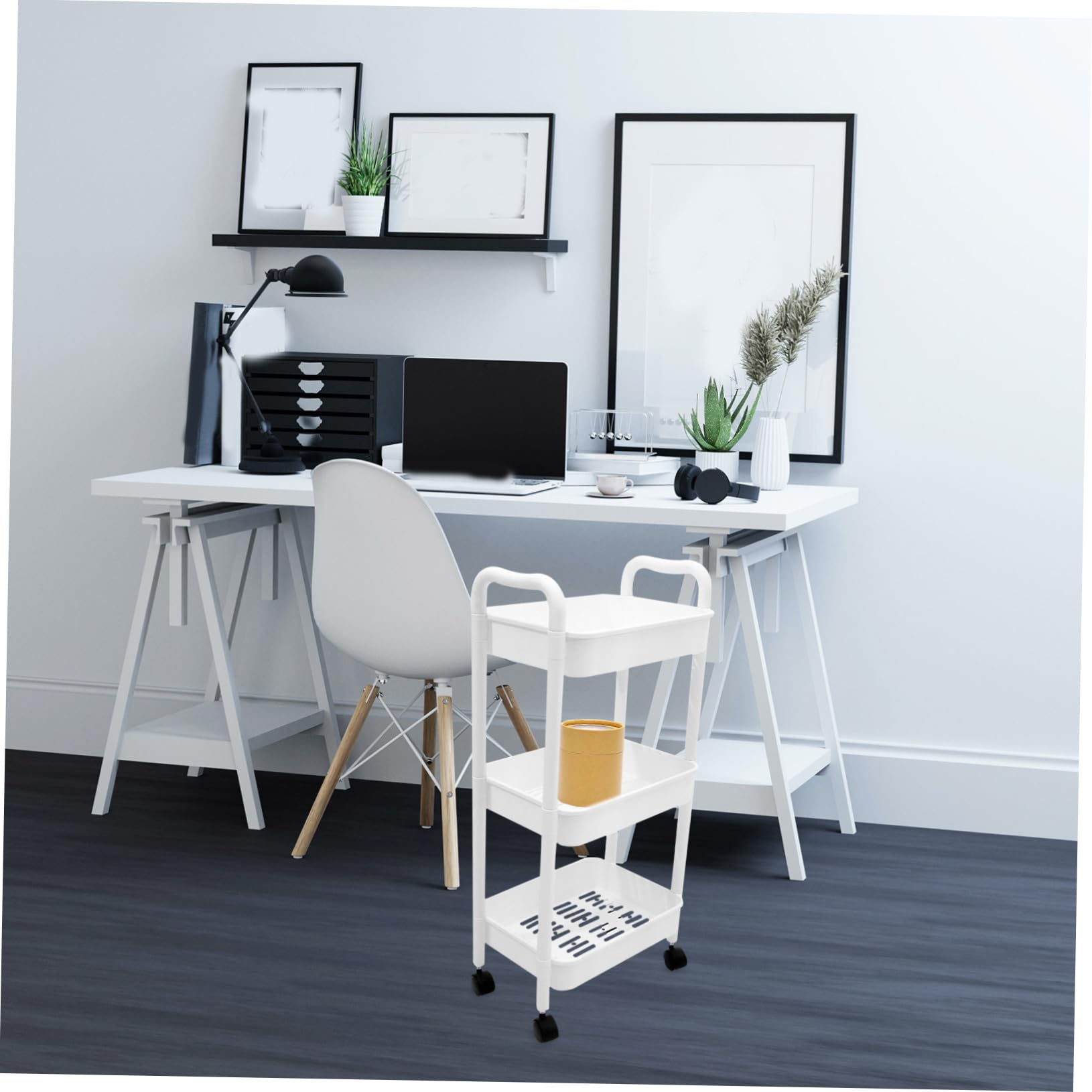 VICASKY Carrello Mobile Multiuso con 3 Ripiani Stretti in Pp Bianco Design Semplice ed Elegante Struttura Robusta e Portatile per Bagno e Ufficio