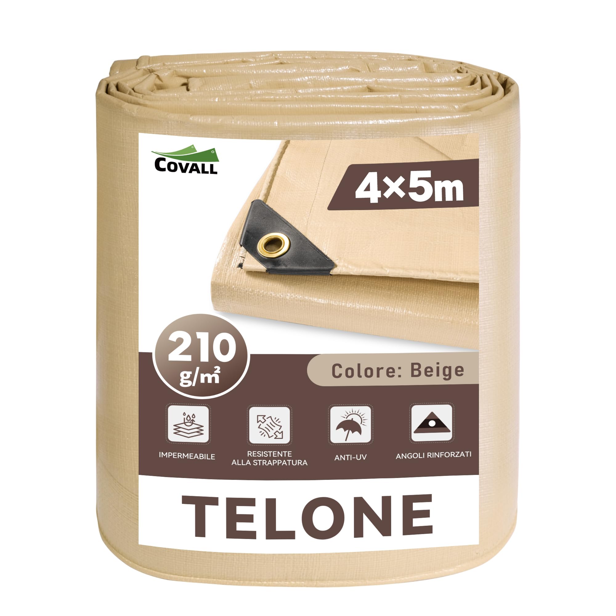 Telo Impermeabile Esterno 210g/m² 4x5m-Telone con Occhielli Rinforzati, Protezione UV, Adatto a Tutte le Stagioni-Ideale per Cantiere Edile, Copertura Legna, Campeggio e Uso All'apertoPiscine