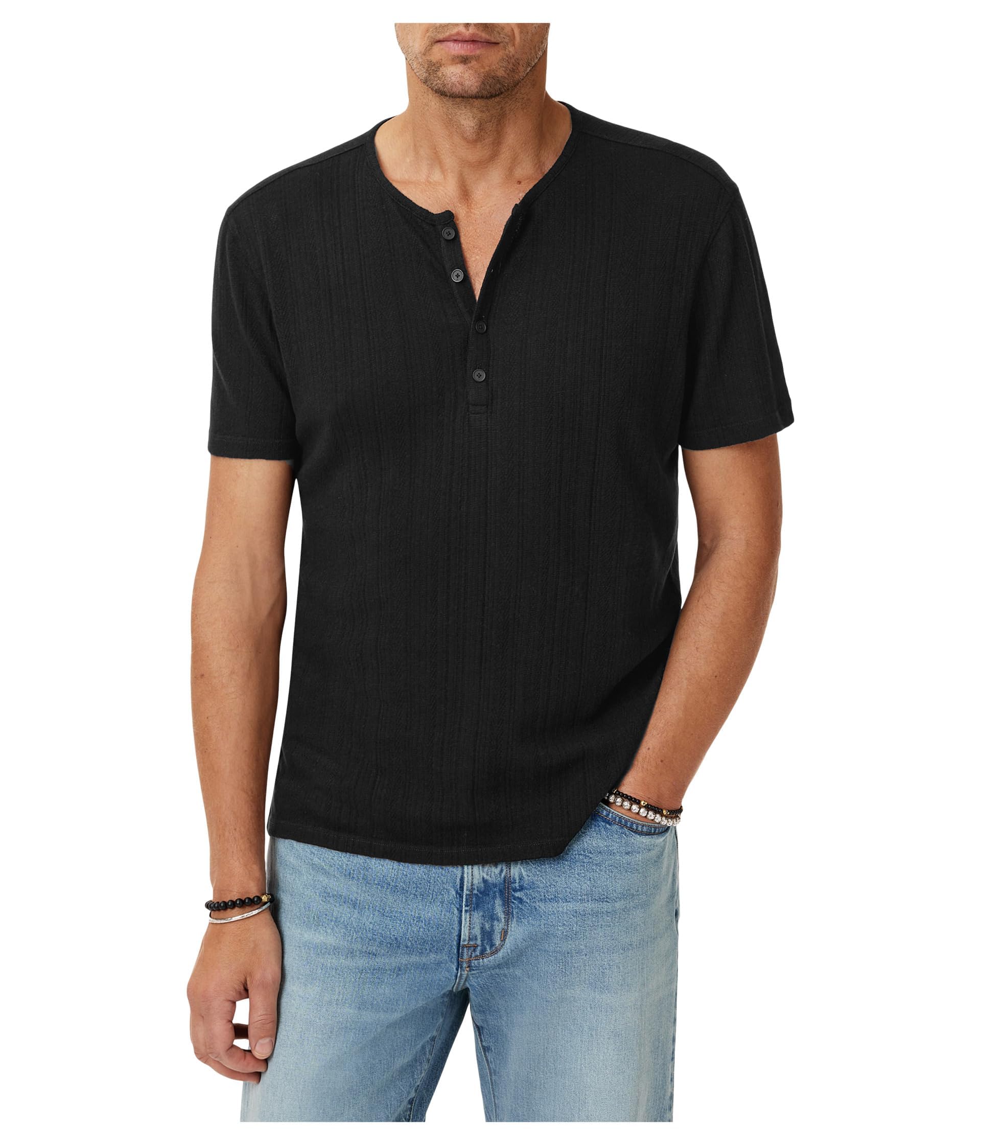 John Varvatos Men's Ciel Henley, Black, Medium
