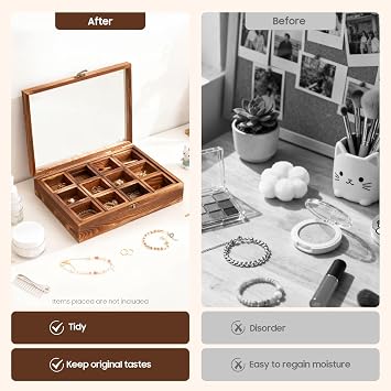 Wooden Spice Box with 12 Compartments | Spice Fit Box Retro Style Clear Lid Countertop with Wooden Spoon Ideal for Storing up to Spices or Teas in the Kitchen Living Room