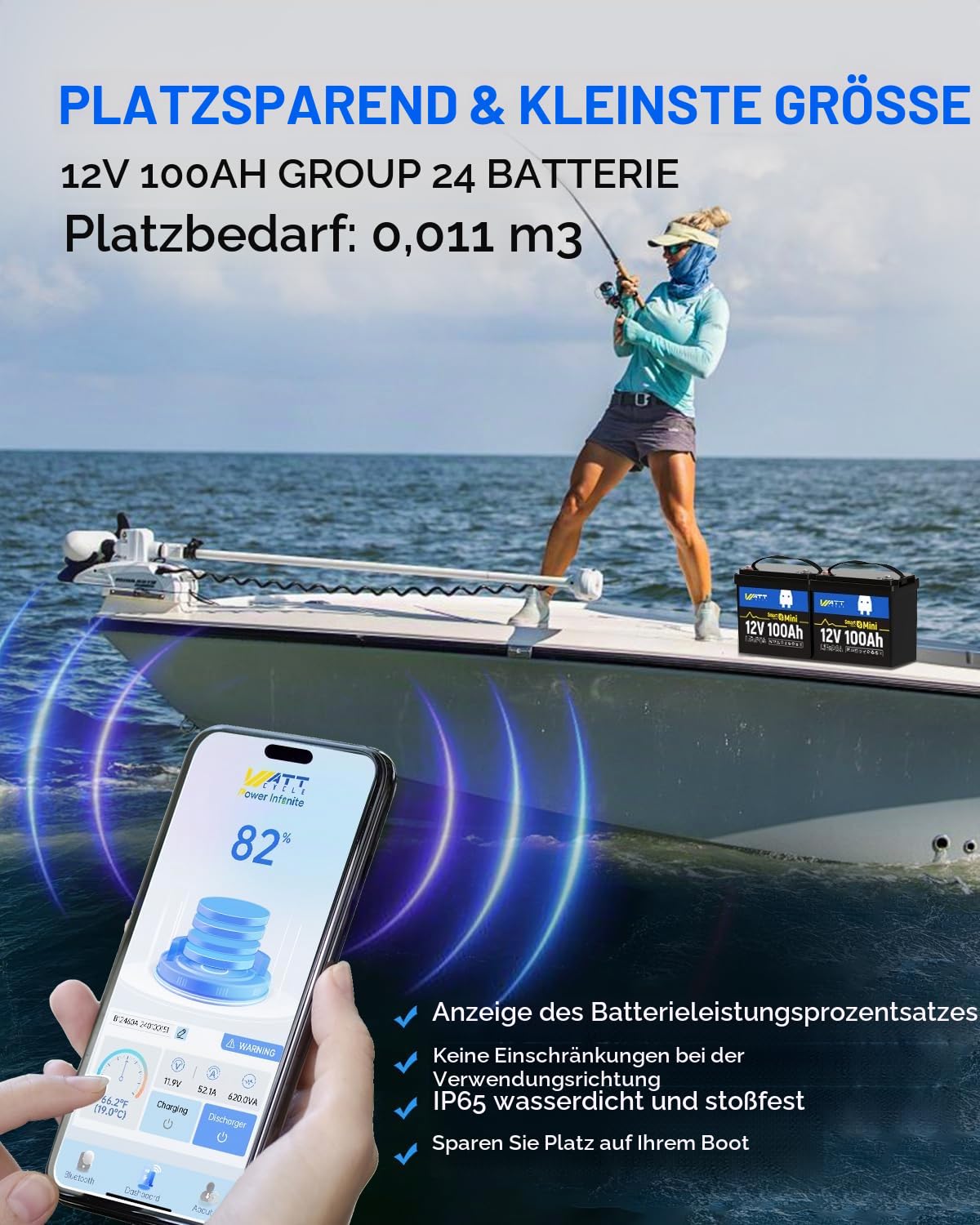 WattCycle 12V 100Ah Mini LiFePO4 Bluetooth, 1280Wh Lithium Batterie 12V | 100A BMS Low Temperature Schutz,und Max. 15000 Zyklens für Wohnmobil,Solaranlage,Wohnwagen