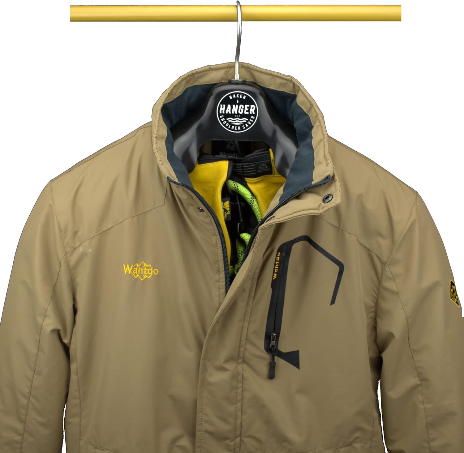 Race Suit Hanger & Accessory Hanger 'Shoulder Saver' by BAKER HANGER - USA Made - Hanger Includes Bottom Accessory Hanger Hook for Storing Items Inside Suit, 4 Inch Hook (Black)