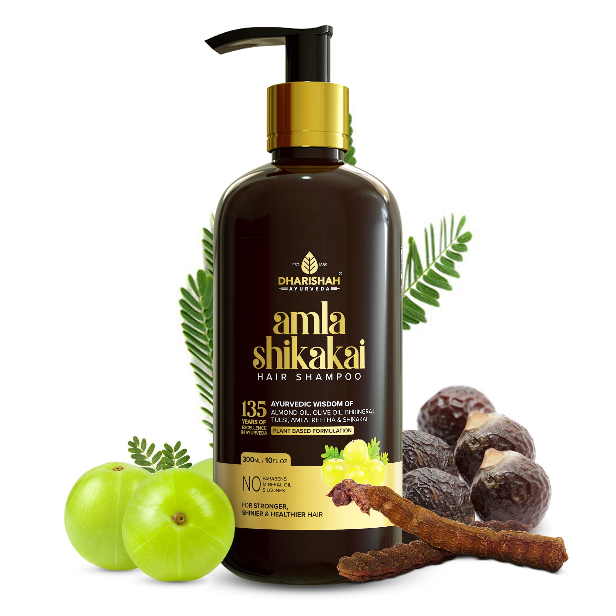 Dharishah Ayurveda Amla Reetha Shikakai Shampoo – Ayurvedic Natural Hair Shampoo for Women & Men | Hair Fall Control & Dandruff Care | Sulphate & Paraben Free Herbal Cleanser for All Hair Types 300ml