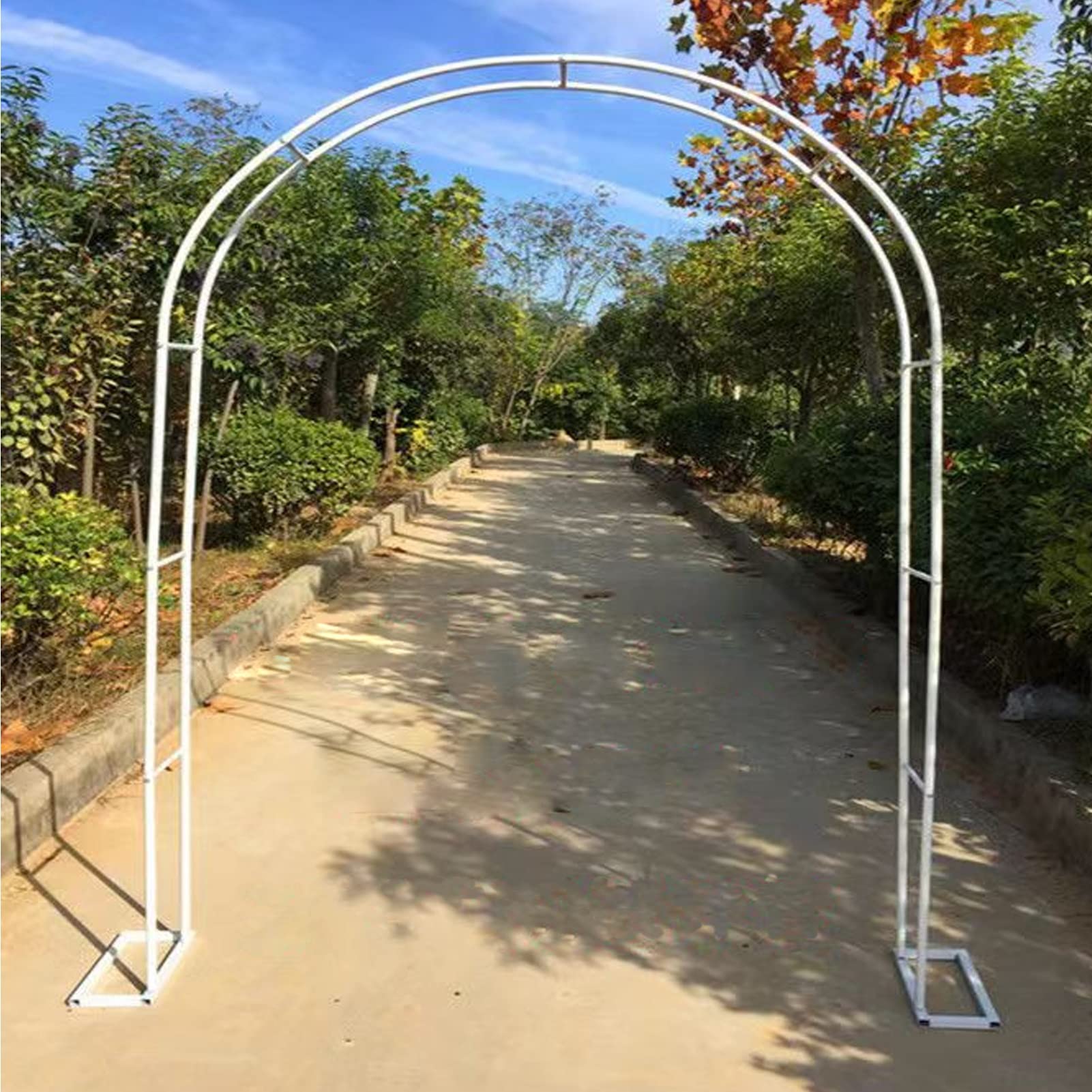 SDdPulse Arco da giardino in metallo, arco di rose staccate, sfondo per matrimoni, arco decorativo a palloncino, per varie piante rampicanti, cortile, patio, prato, riutilizzabile (bianco, 240 x 220 x