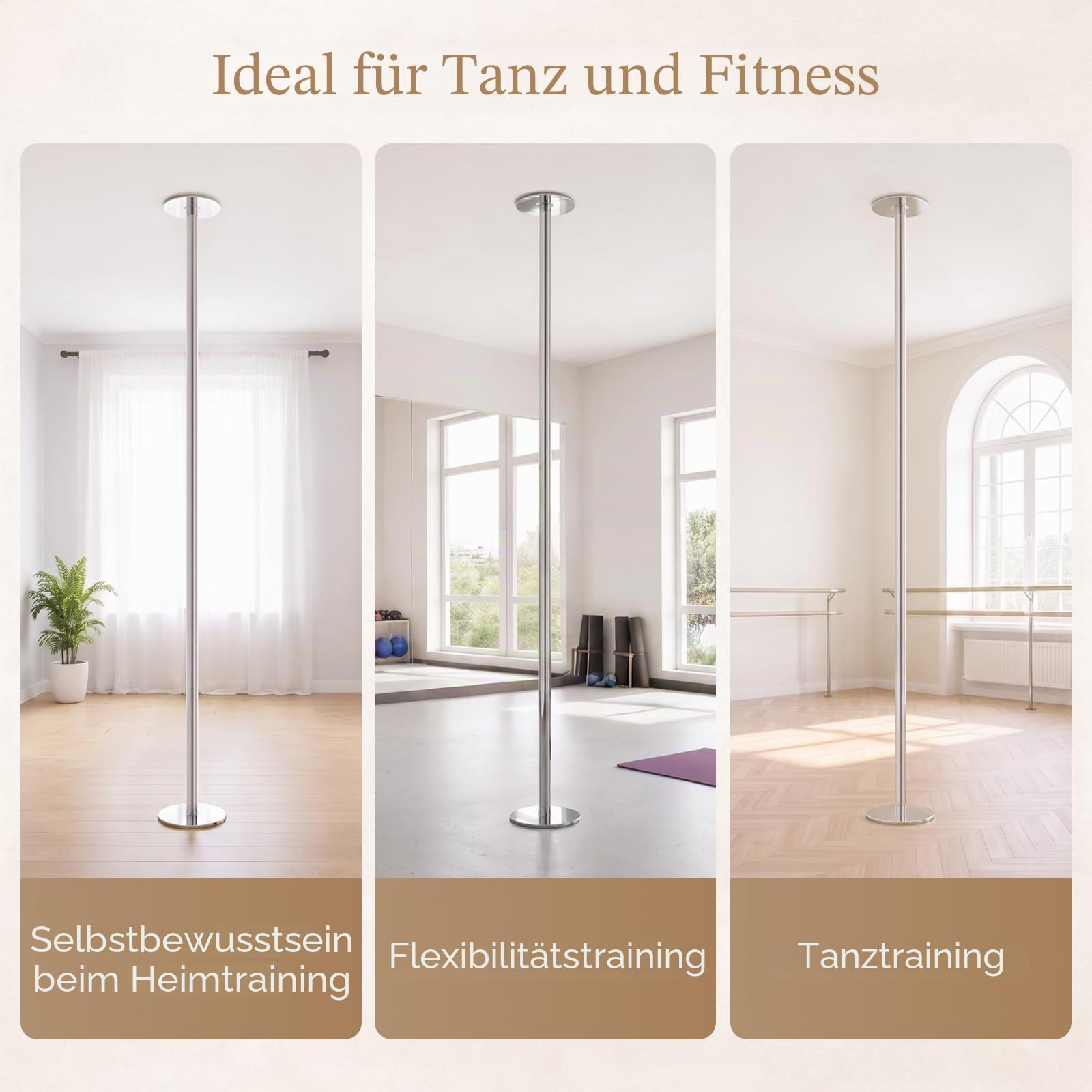 Leogreen Profi Tanzstange Pole Dance Stange, Statisch und schwenkbar, bis 200kg belastbar, Galvanisierter Chromstahl, für Fitnessübungen, Club, Party