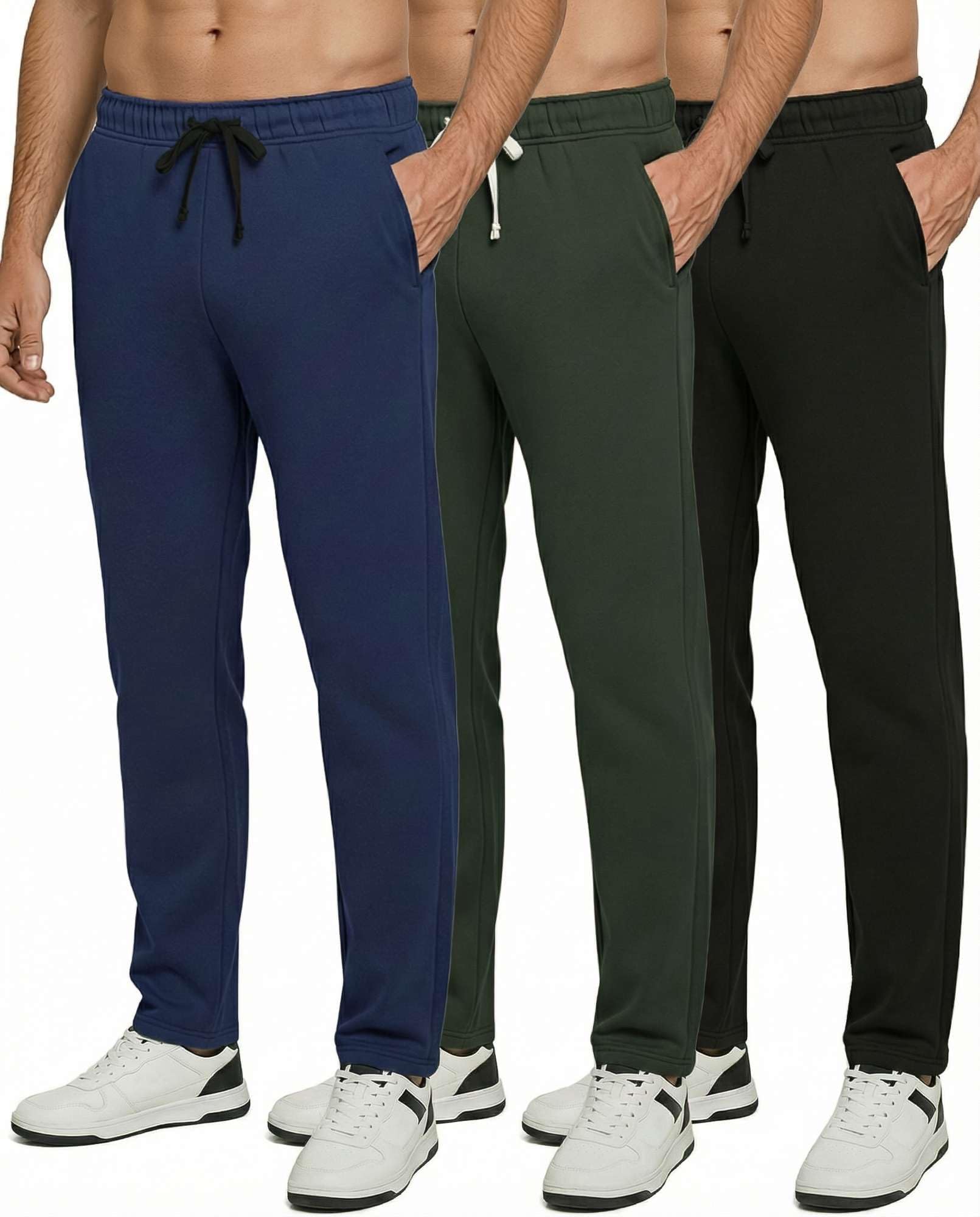 3 Pack: Men's Tech Fleece Athletic Casual Open Bottom Sweatpants with Pockets (Available in Big & Tall)