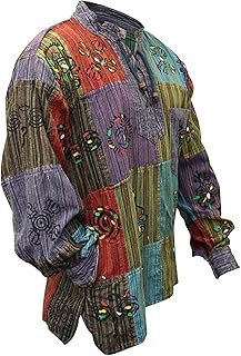 SHOPOHOLIC FASHION Herren Patchwork Stonewashed Hippie Hemd