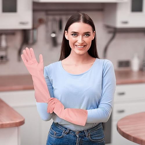 Miniatura 4 de Dohia Guantes de limpieza reutilizables Guantes de lavado de platos de PVC para limpieza Blanqueamiento Guantes domésticos resistentes al agua