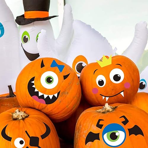 Miniatura 5 de DIYASY Kit de manualidades de decoración de calabaza de espuma, 32 piezas de calcomanías de cara de calabaza de Halloween para niños, decoración de