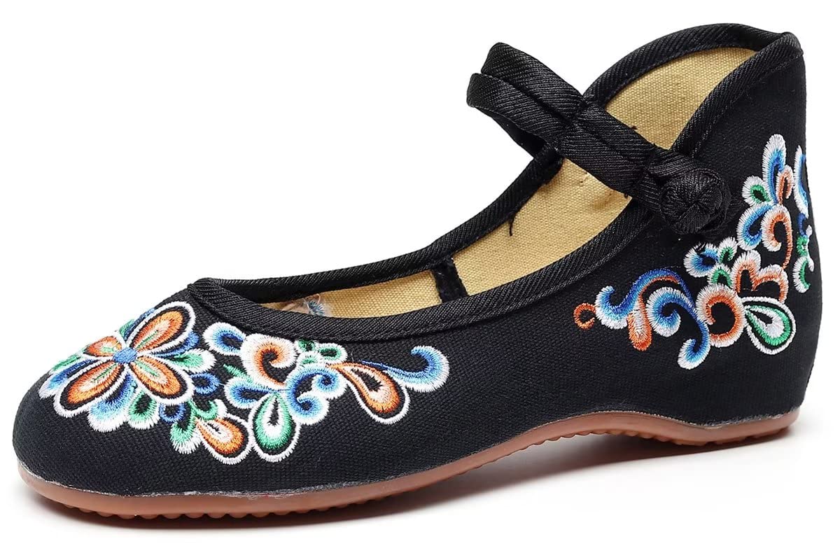 LUXINYU Women's Slip on Flats,Traditional Chinese Style Embroidered Round Toe Ballet Flats Shoes