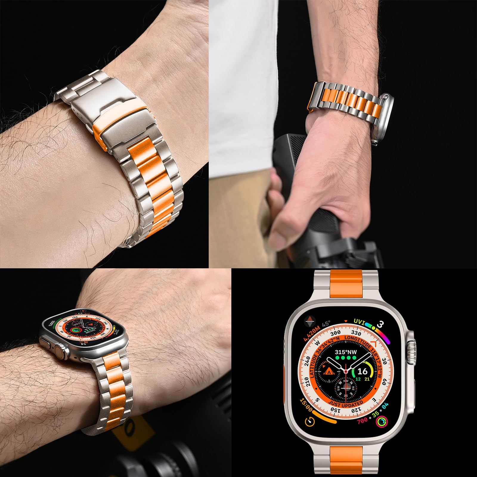SEURE Titan Armband Kompatibel mit Apple Watch Ultra 2/Ultra 49mm,Serie 10 46mm,Serie 9/8/7 45mm,Serie SE2/6/SE/5/4 44mm, 3/2/1 42mmTitanlegierungs armband Sport Ersatzarmbänder