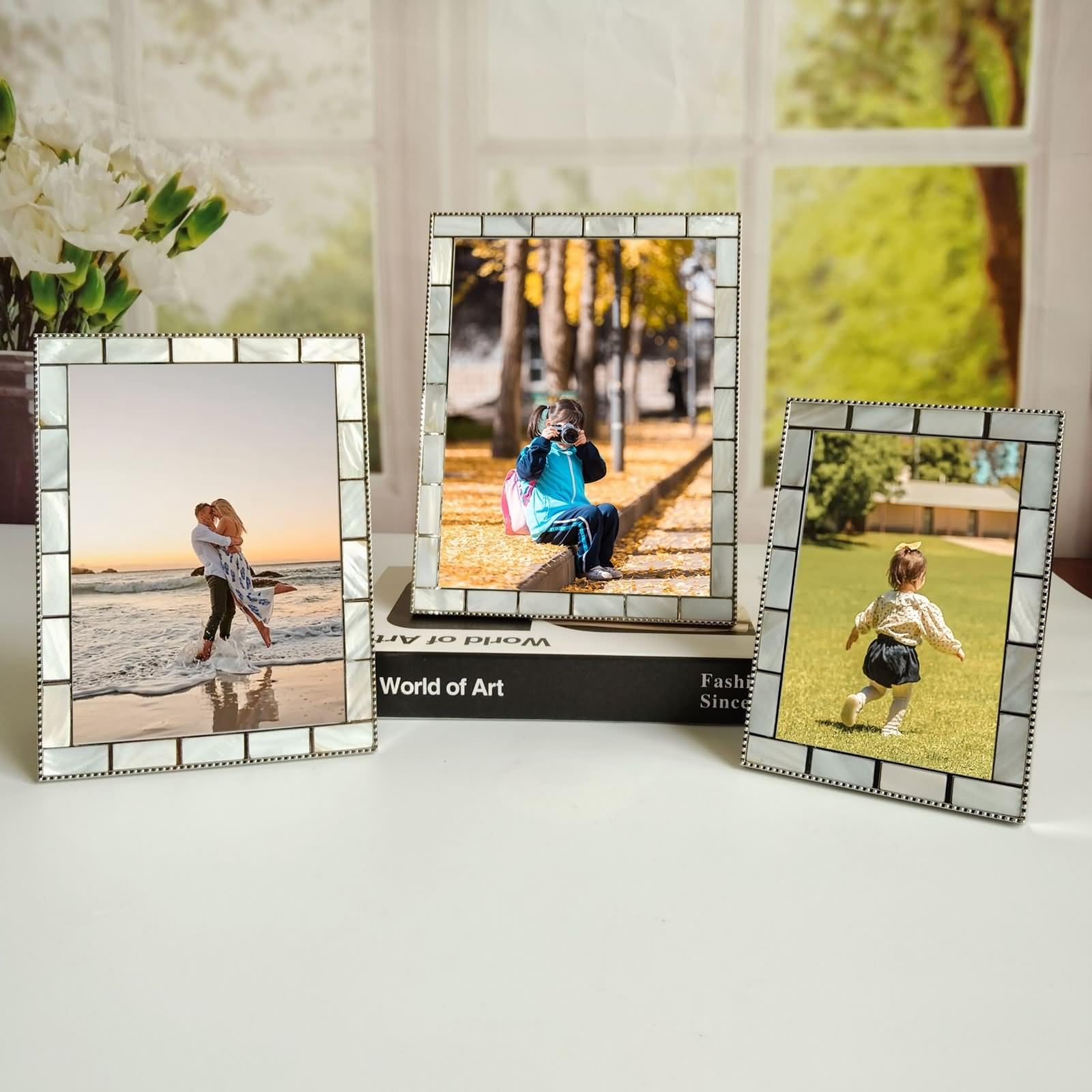 Picture Frame, Bilderrahmen Silber Rechteckig Muschel für Tischaufsteller aus Metall 10x15cm
