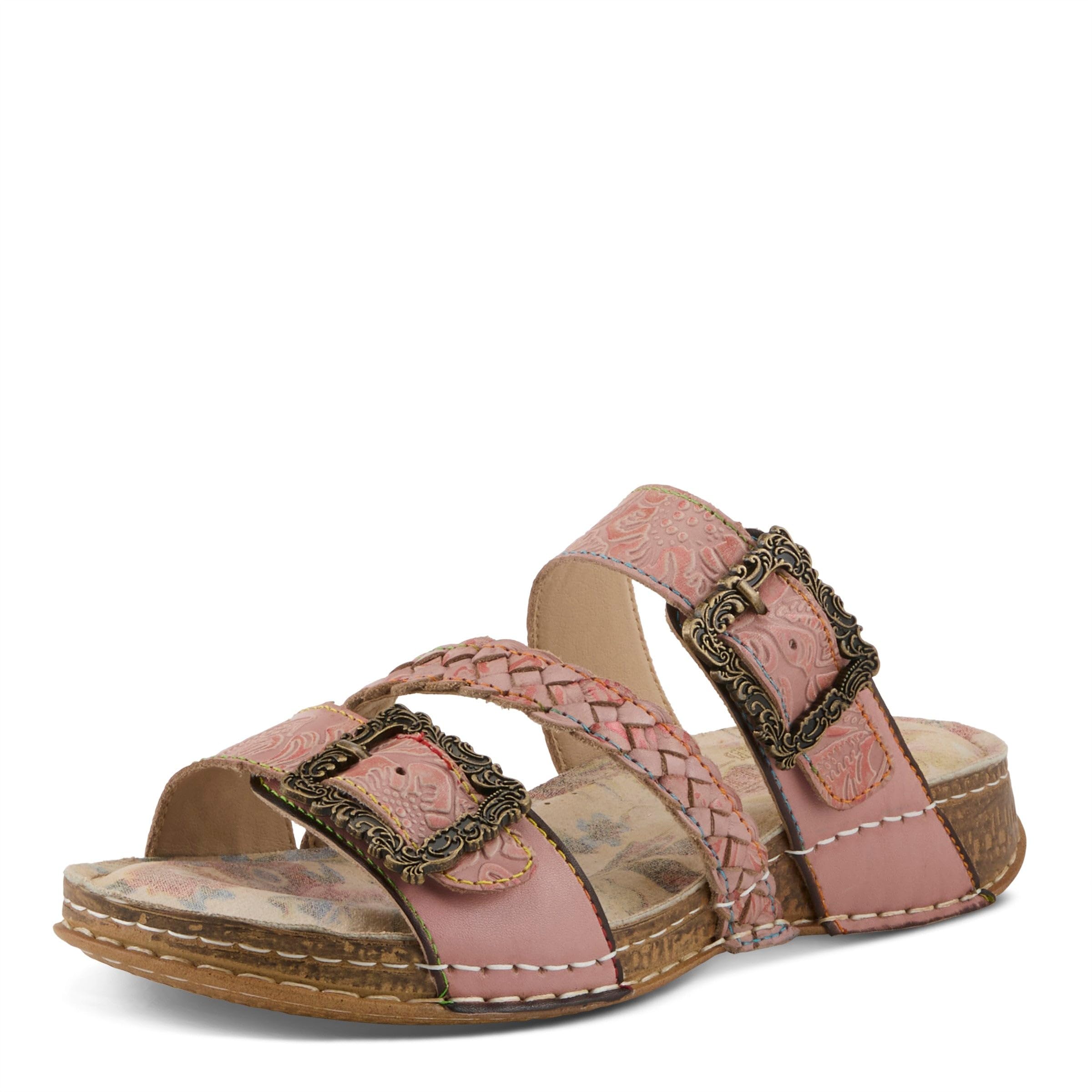 Spring Step L’Artiste Astra Women’s Hand Painted Leather Cushioned Insole Sandals - Adjustable Hook and Loop Closure, Cork Sole, Slip-On Open Toe