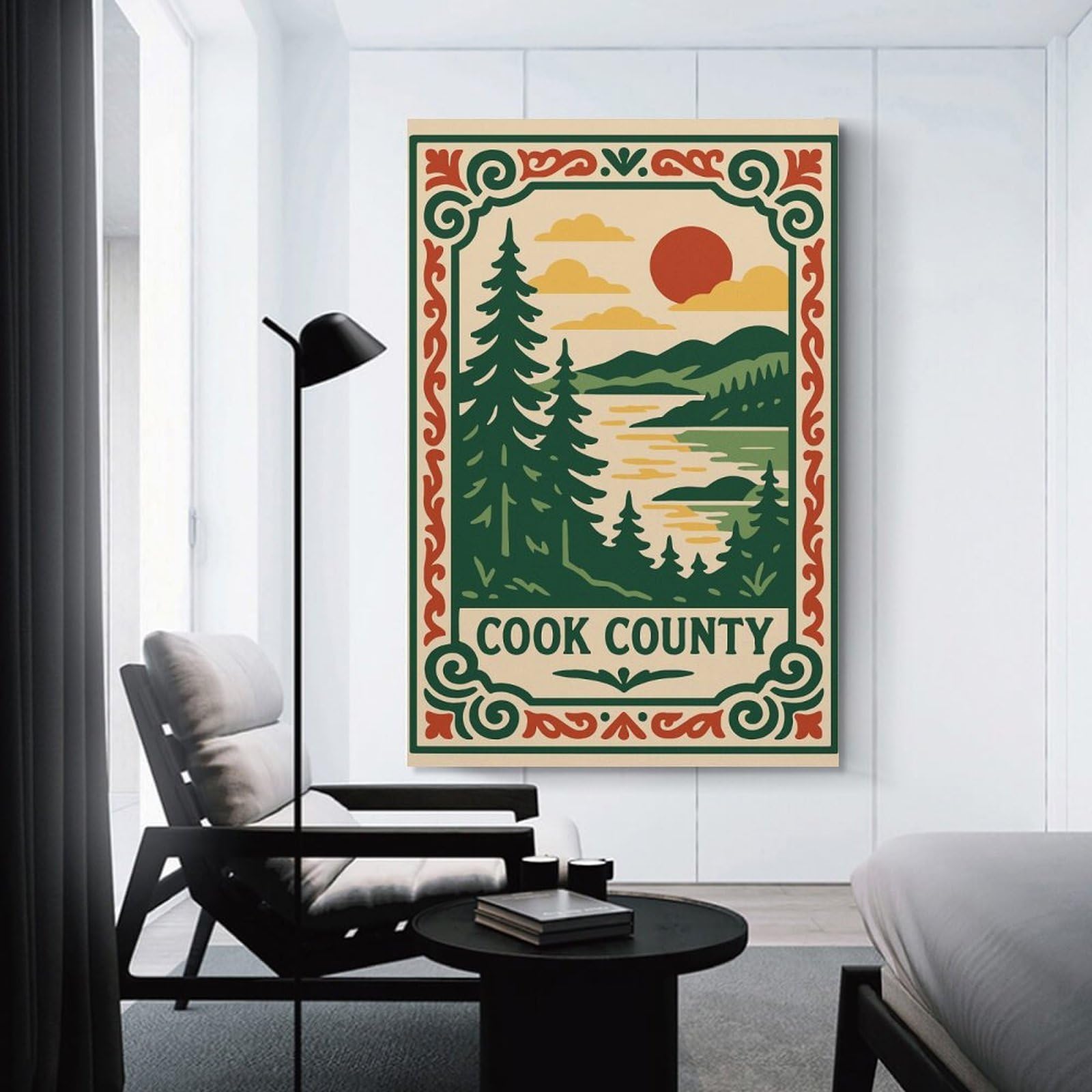 Junmoney Hanging Wall Art Cook County Landscape Illustration, 20x30inch(50x75cm), for Contemporary Homes, Apartments Or Offices, Stylish Wall Art for Fresh Spaces