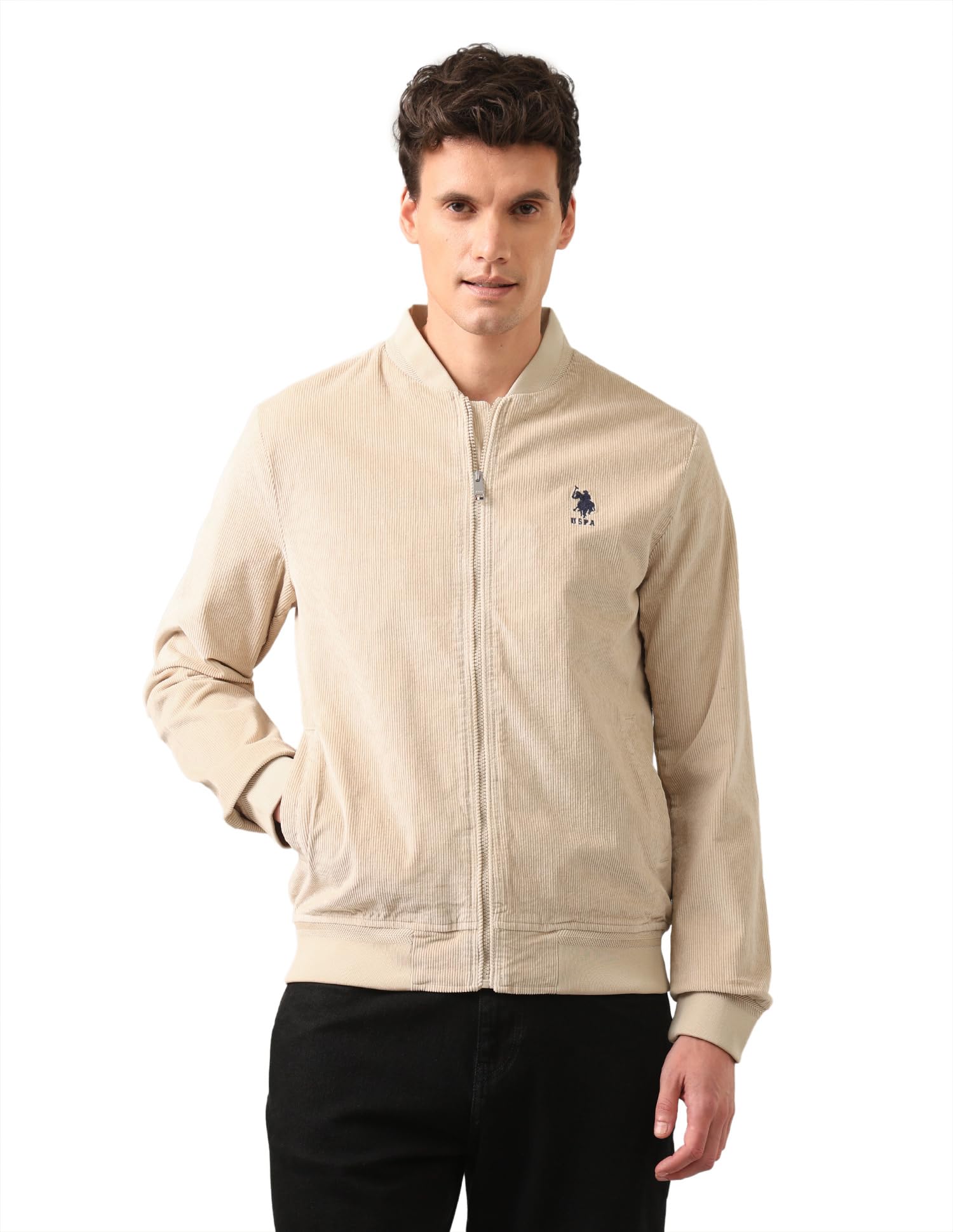 u.s. polo assn. Men's Beige Solid Baseball Collar Long Sleeve Casual Polyester Regular Fit Jacket-picture-10