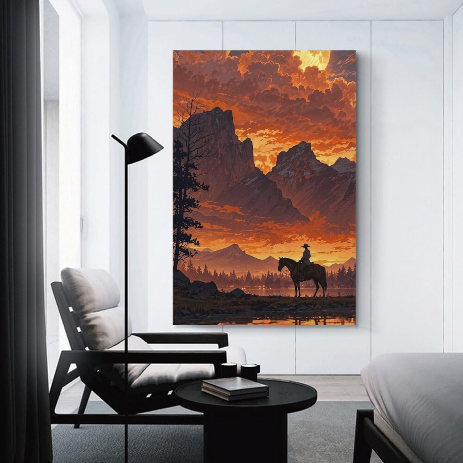 Junmoney Unframe-Style-23 Cowboy On Horseback At Sunset Decorative Canvas Print, 12X18inch(30X45cm), For Contemporary Homes, Apartments Or Offices, Home Artwork For Modern Interiors