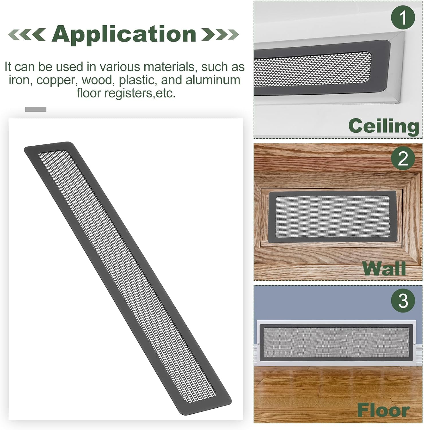 YOKIVE 6 Pcs Floor Vent Covers, Sticky Floor Register Cover PVC Mesh Air Vent Screen Filters, Great for Home Floor, Wall, Ceiling, Catch Debris Hair Dust (Black, 12-Inch x 2-Inch)