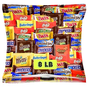 Assorted Fun-Size Chocolate Candy Mix 8 lb Bulk Variety Bag Individually Wrapped Minis for Parties, Gift Baskets, Candy Buffets, Office Treats & Special Occasions