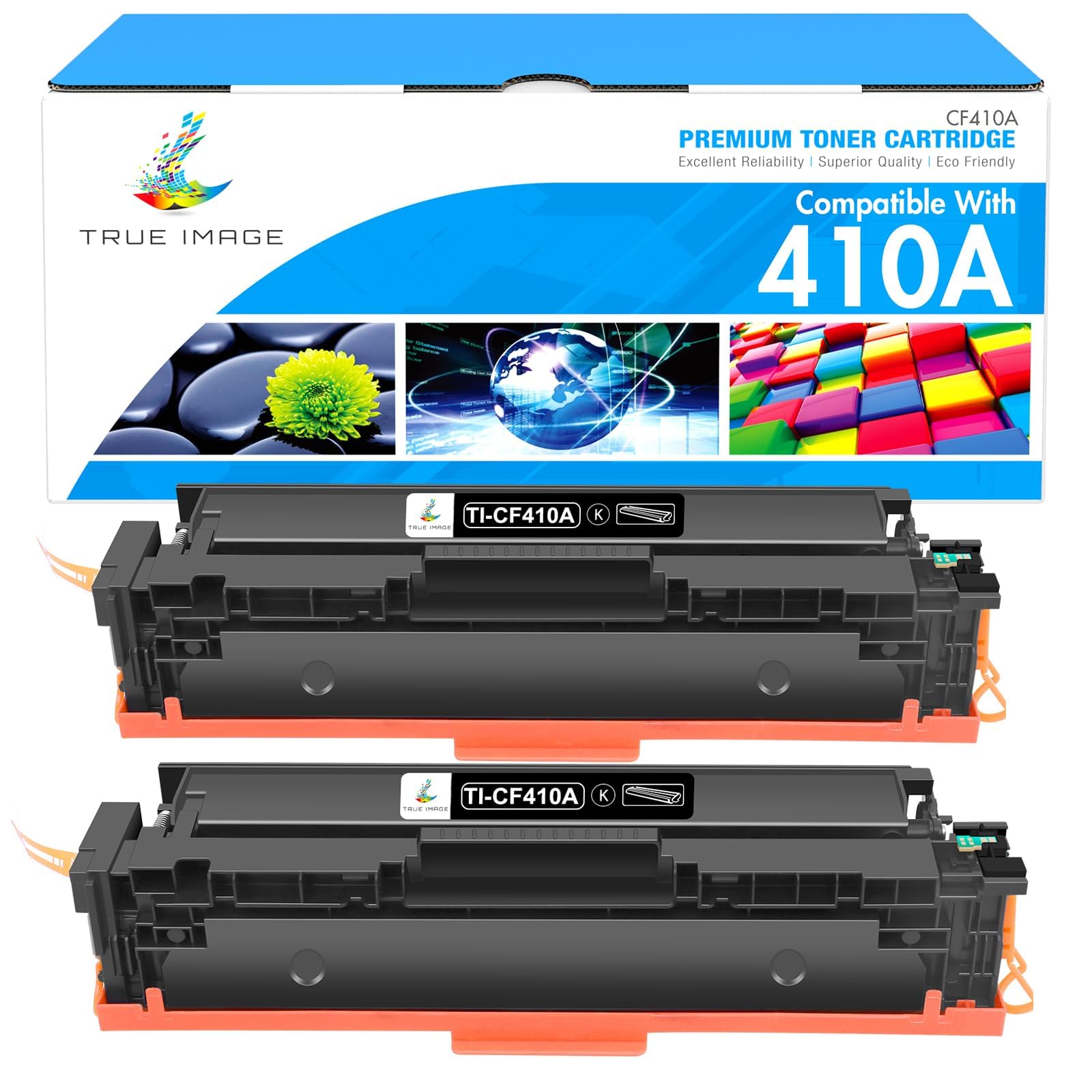 TRUE IMAGE Compatible Toner Cartridge Replacement for HP 410A CF410A CF410X 410X Color LaserJet Pro MFP M477fnw M477fdw M477 M452dn M452nw M477fdn M452dw M452 M377dw Printer Ink (Black, 2-Pack)