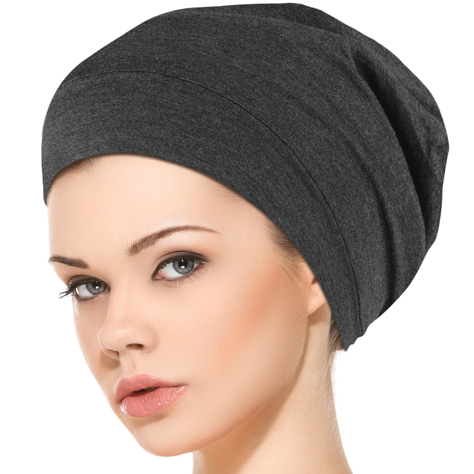 COMNICO Gorro de dormir con forro de satén de seda, capa exterior de algodón modal, ajustable, para cabello rizado, para mujeres y hombres