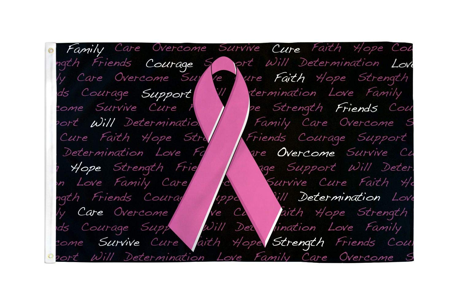 AZ FLAG, Breast Cancer Inscriptions Flag, 3x5 Ft, 100D Polyester Pink Ribbon Banner with Two Metal Grommets, Fade Resistant