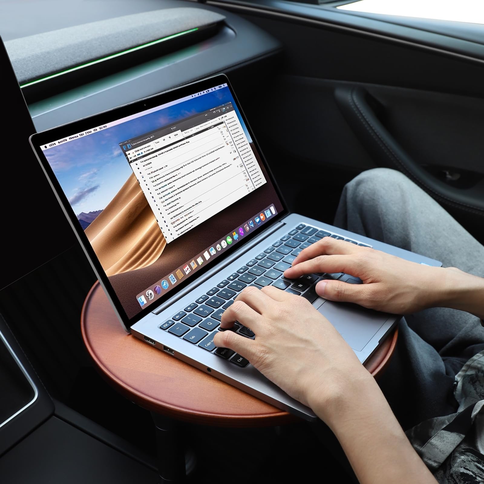 Plateau de voiture et bureau de voiture pour ordinateur portable, support de gobelet en bois rotatif à 360°, plateau de volant, accessoire de voiture pour femmes et hommes, compatible avec Tesla Model