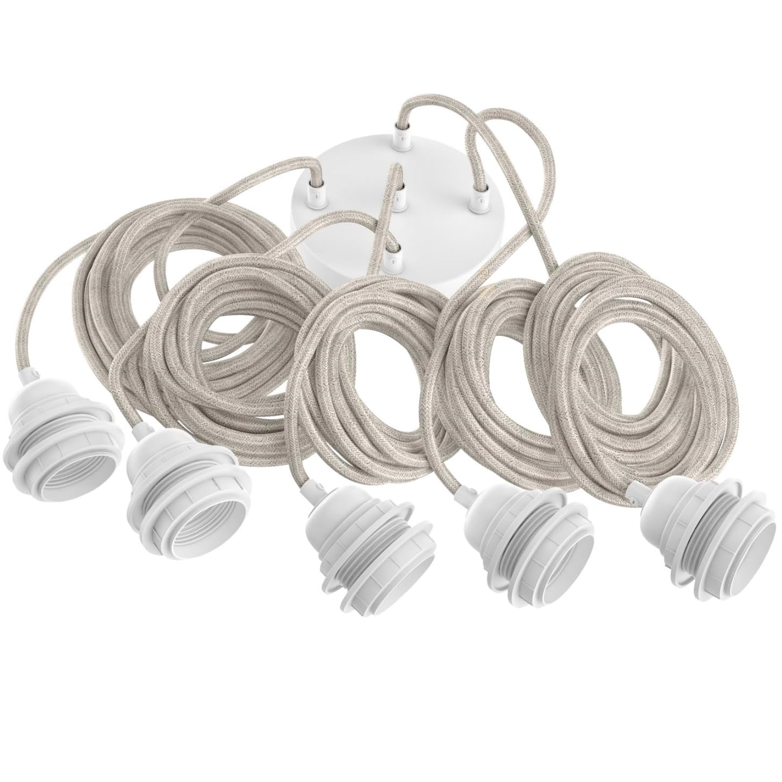 Hoopzi - Pendelleuchte 5 Flamming - 3,5m Textilkabel - 5 X E27 Fassung - Vintage, Industrial Für Esstisch, Wohnzimmer, Esszimmer, Zimmer, Schlafzimmer, Küche