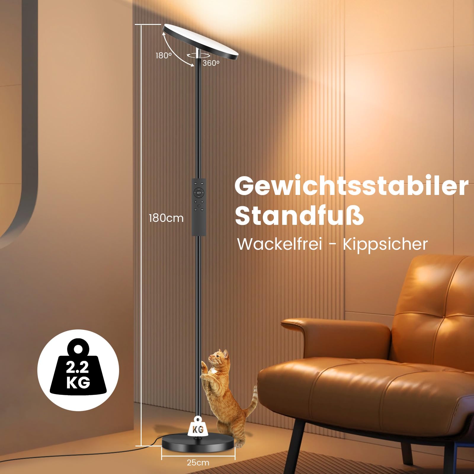 LED Stehlampe Wohnzimmer RGB Dimmbar, 36W Superhelle Farbwechsel Floor Lamp, Moderne Deckenfluter mit Fernbedienung und Touch-Steuerung, 2700K-6500K RGB Dimmbar für Wohnzimmer
