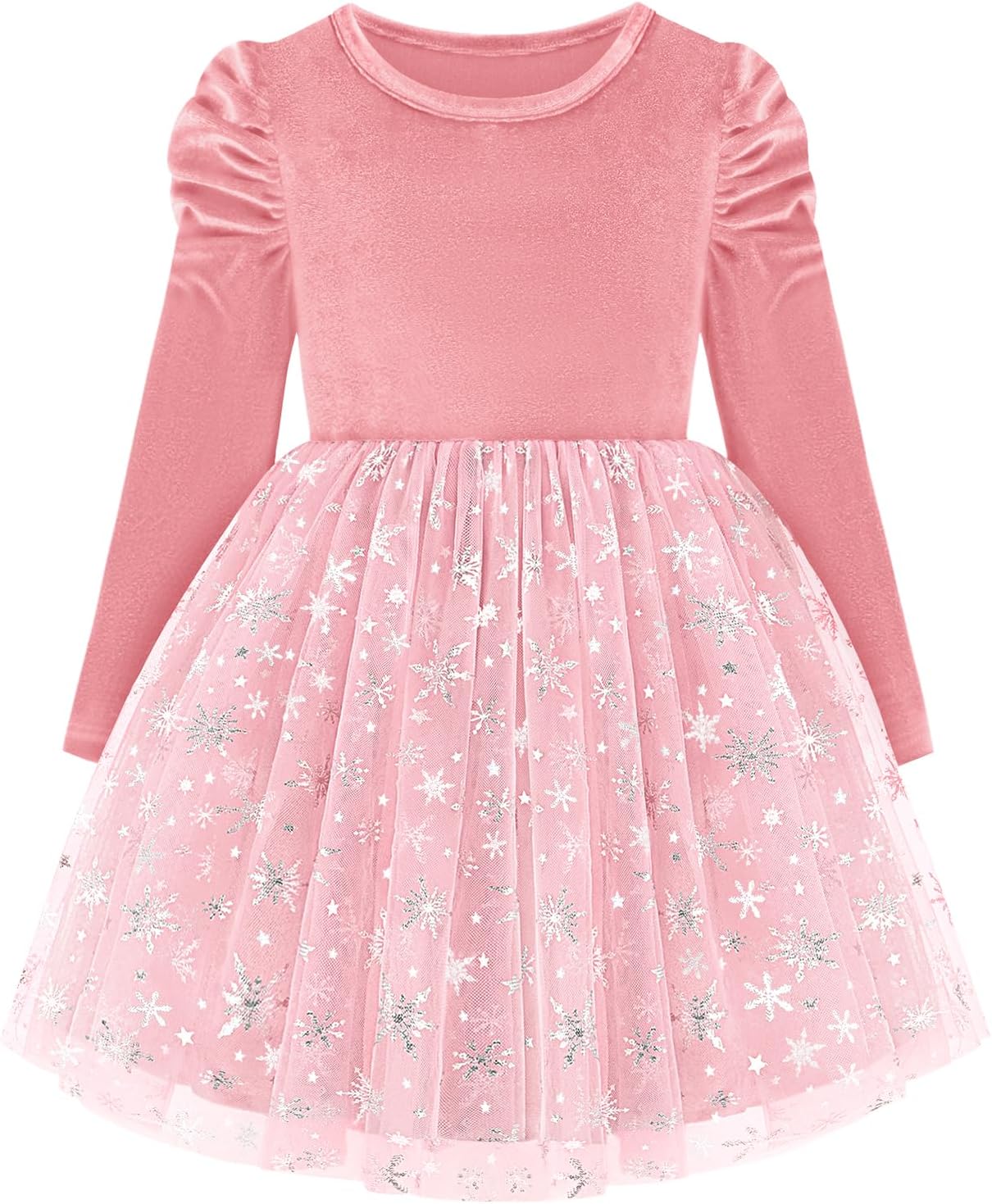 Toddler Girls Velvet Christmas Dress Kids Long Sleeve Snowflake Tulle Tutu Party Dresses Baby Fall Winter Outfits