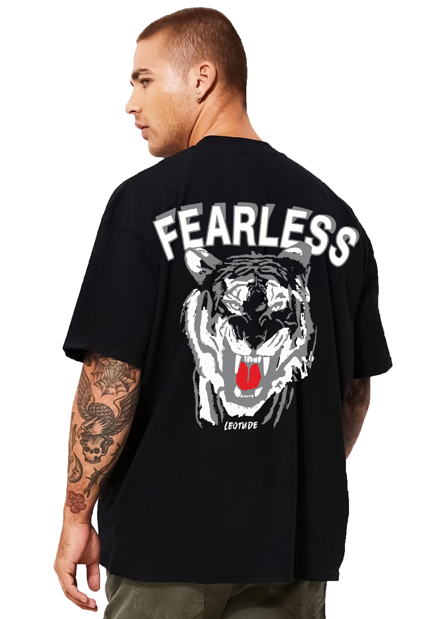 Men's Oversized Cottonblend Round Neck Half Sleeve Back Printed Drop Shoulder Tshirt(Color : Navy)