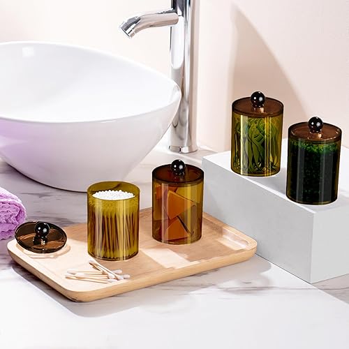 Miniatura 2 de Paquete de 4 soportes Qtip para boticario, dispensador de bolas de algodón, tarros de baño con tapas para algodón redondo, hisopo de algodón,