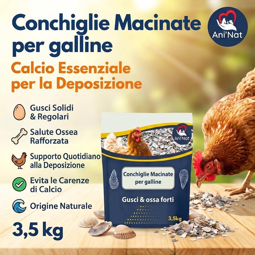 Ani'Nat NATURE ANIMALE Conchas molidas para gallinas ponedoras y Palomas. Más Variedad de minerales Que Las Conchas de ostras. Minerales y Calcio para Conchas sólidas. (7kg)