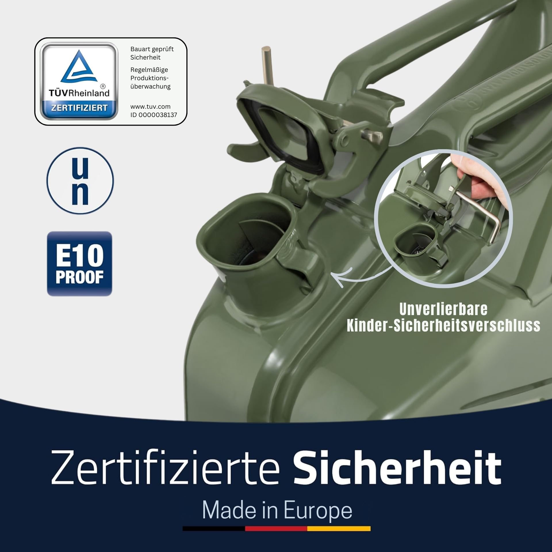 Metall-Kraftstoff-Kanister CLASSIC 20l, mit UN-Zulassung für Benzin, Diesel und andere Gefahrgüter, oliv