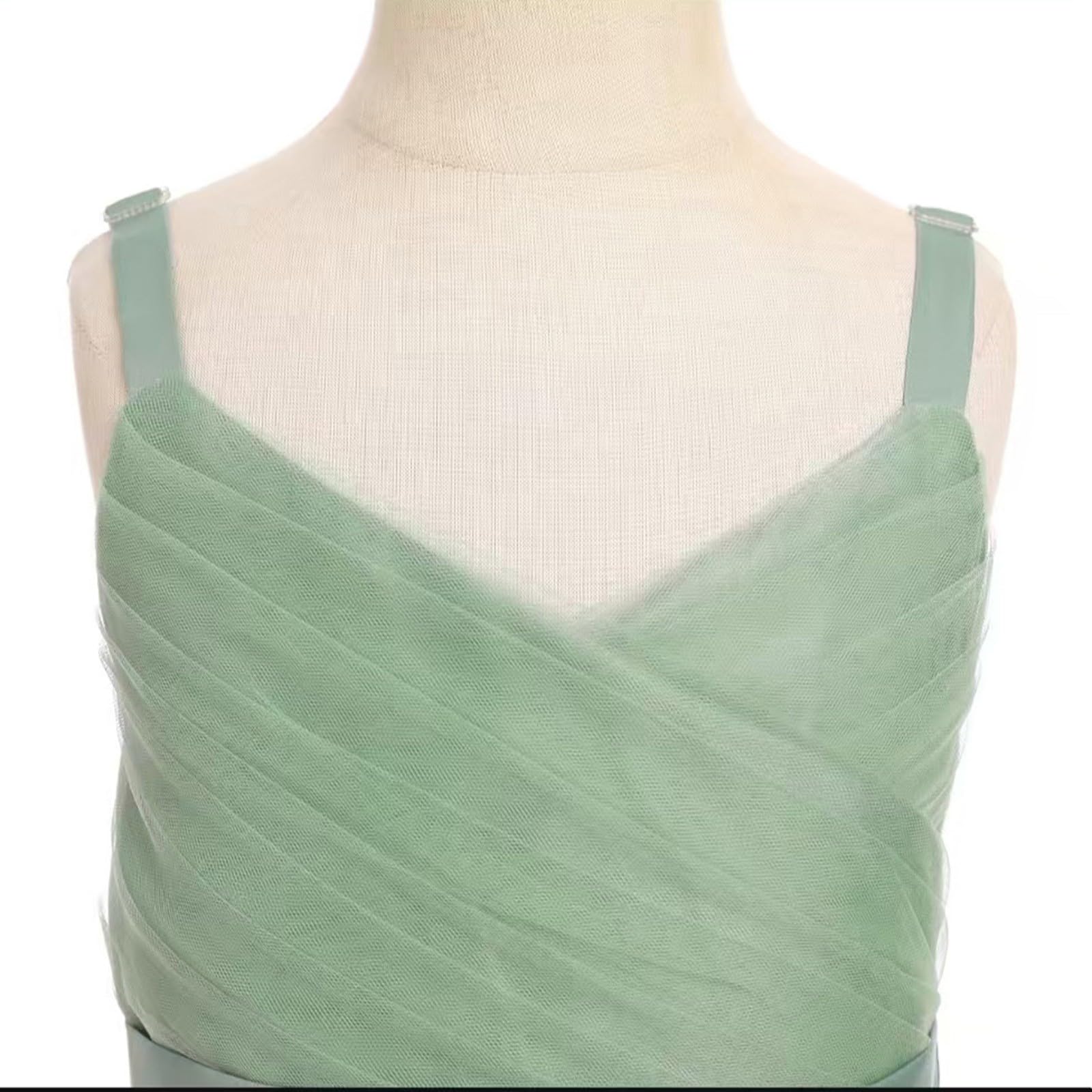 Genérico Vestido de cumpleaños Infantil con Tirantes de Encaje Bordado (3 a 14 años) (Green, 8-10 Years)